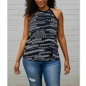 Vintage Soft Grunge Tribal Boho Festival Tank Halter Top | Spence 40” Bust Black